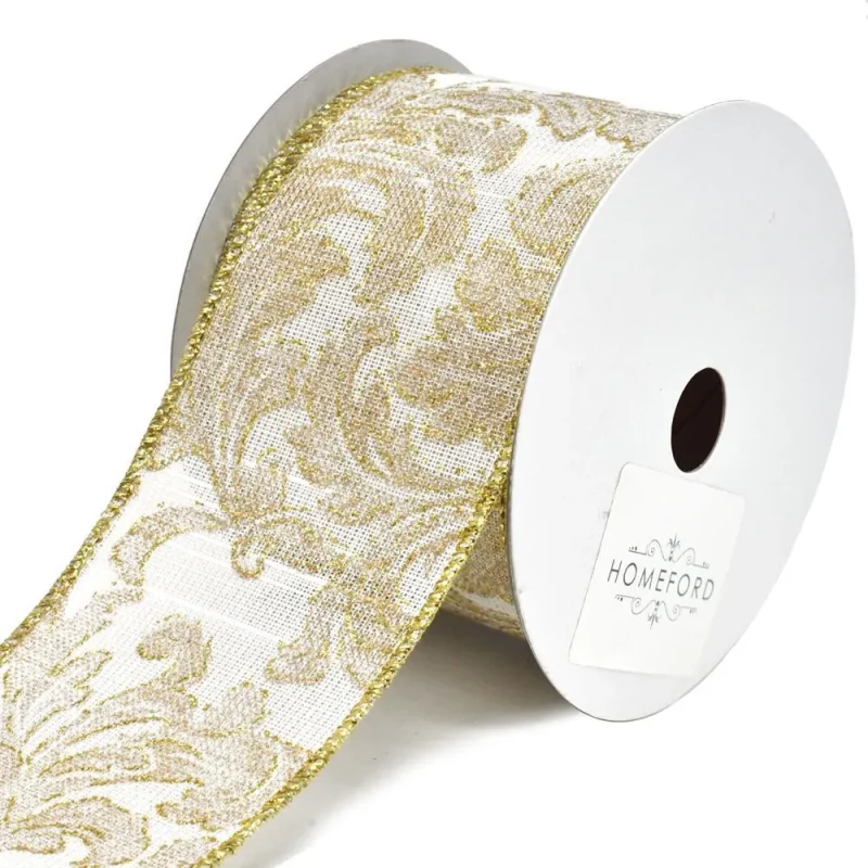 glitter filigree ivory gold wired christmas ribbon 2 5 x 10 yards