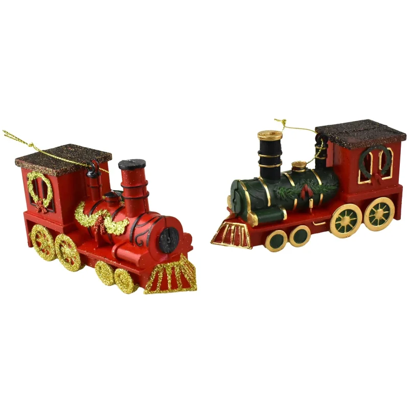 glitter holiday train christmas ornaments 4 3 4 2 pack