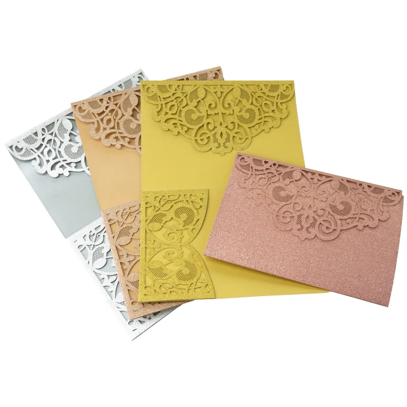 glitter laser cut pocket invitations 5 inch 8 pack