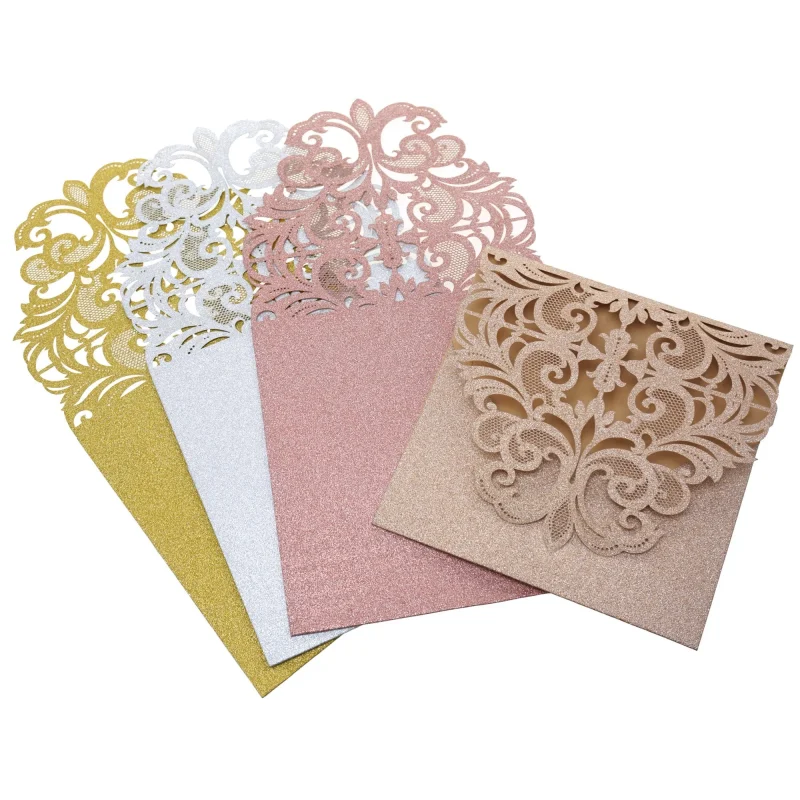 glitter laser cut victorian ornate 6 square invitations 8 pack