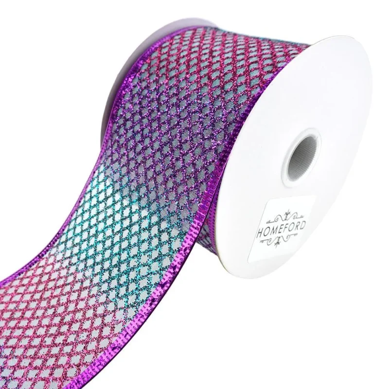 glitter mermaid net wired ribbon 2 5 x 10 yards