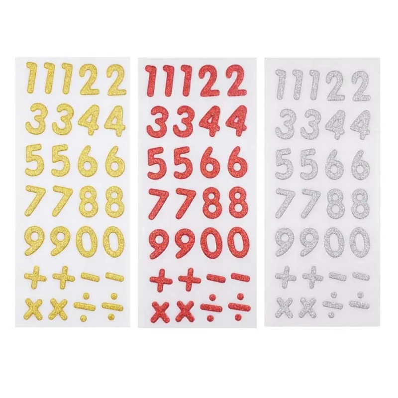 glitter number operation stickers gold red silver 1 inch 3 pack