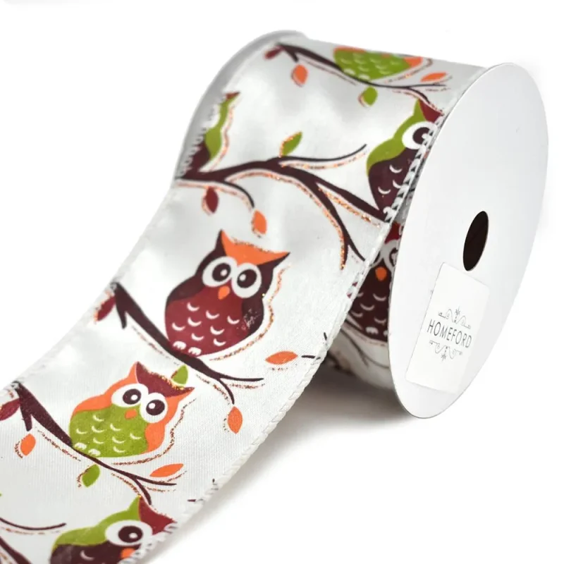 glitter owl satin wired ribbon multicolor 2 5 inch