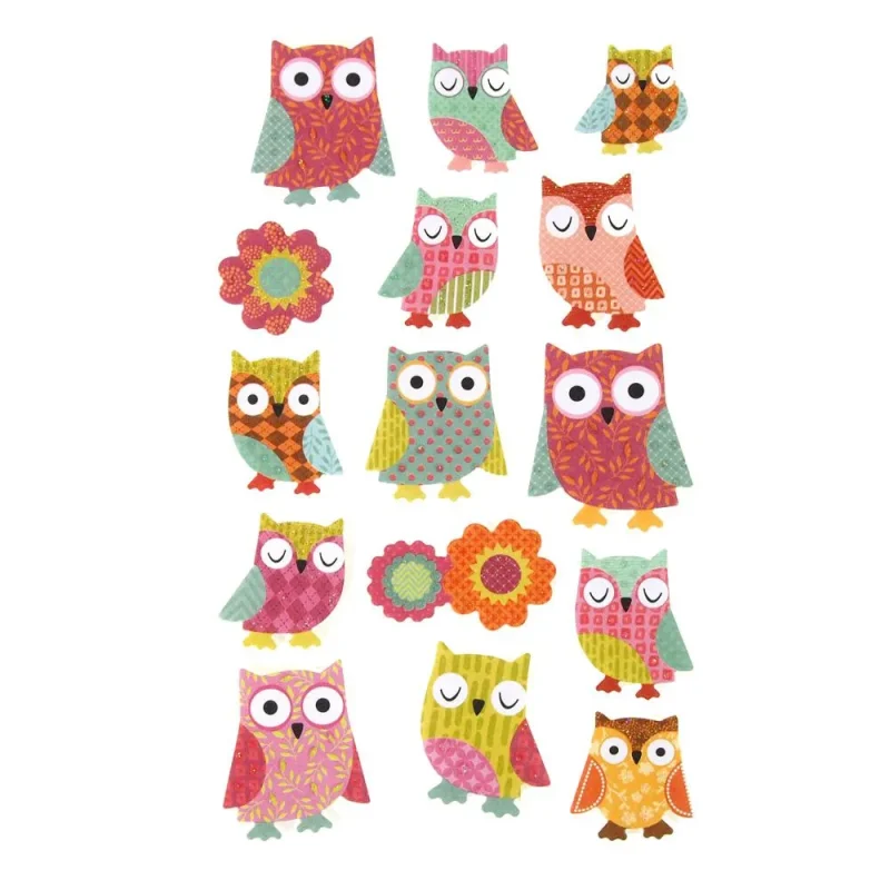 glitter owl stickers 15 pack assorted styles