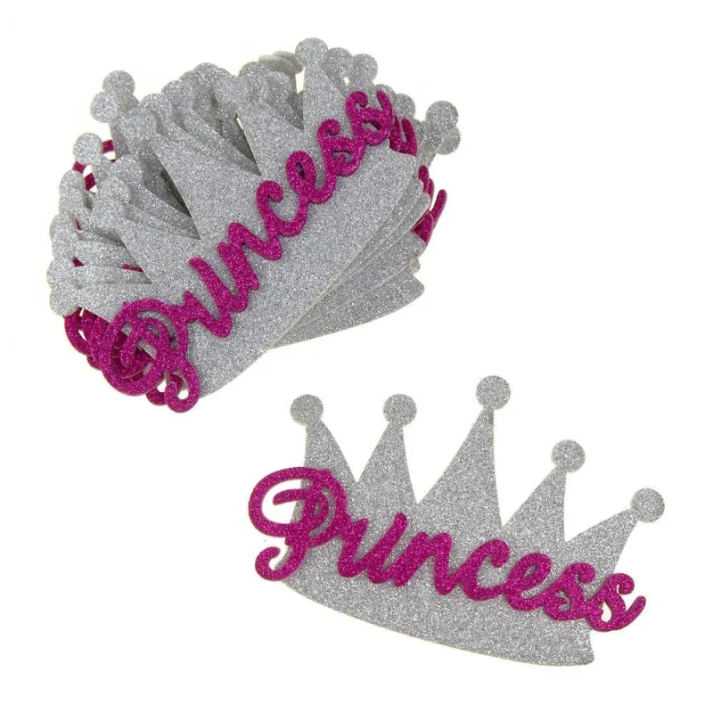 glitter princess crown cutouts silver fuchsia 5 inch 10 pack