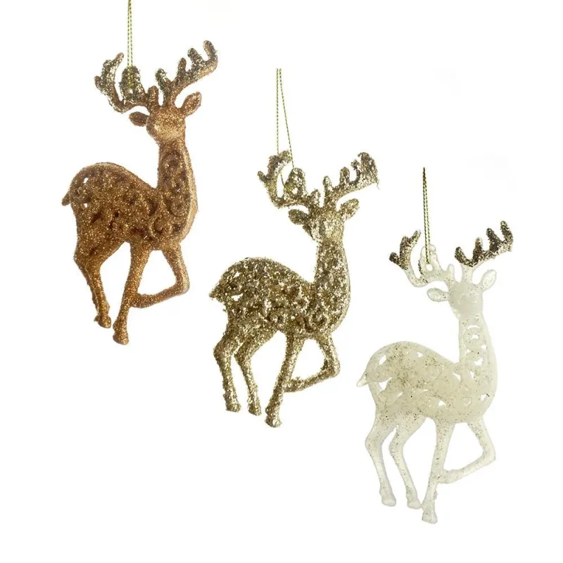 glitter reindeer christmas ornaments copper white champagne 5 5 inch set of 6