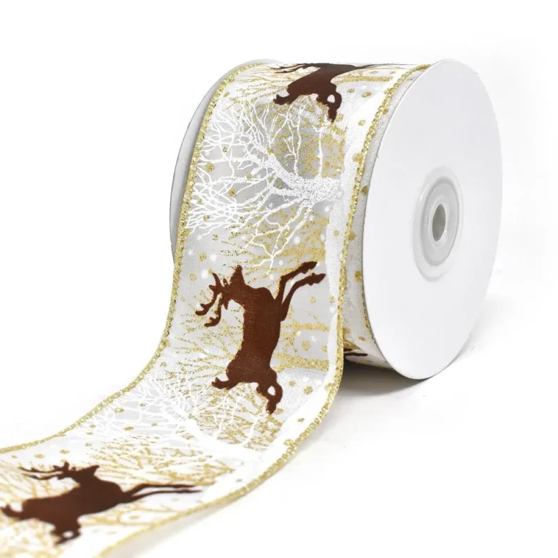 glitter reindeer christmas ribbon white 2 5 x 10yd