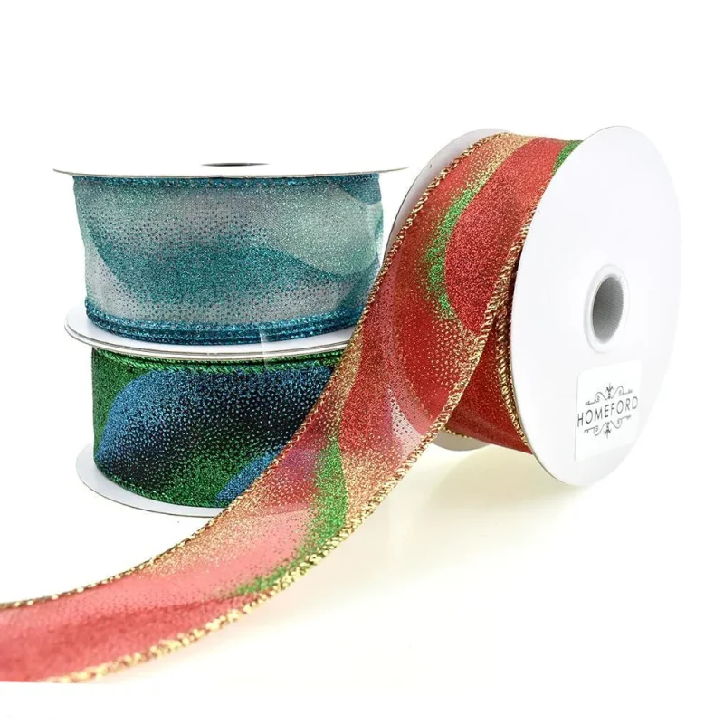 glitter sheer wired edge christmas ribbon 1 5 x 10yd