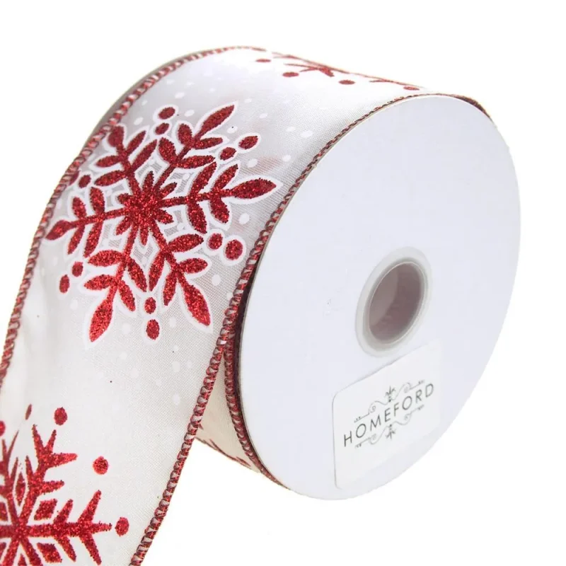 glitter snowflake christmas ribbon red 2 5 inch x 10 yards