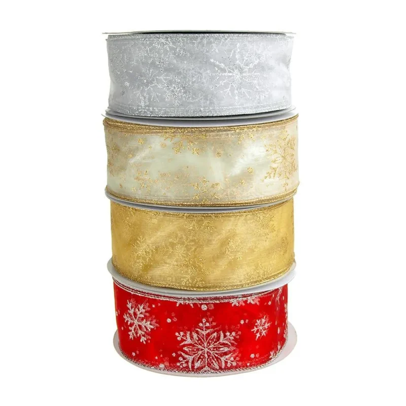 glitter snowflake organza christmas ribbon 2 5 x 50 yards