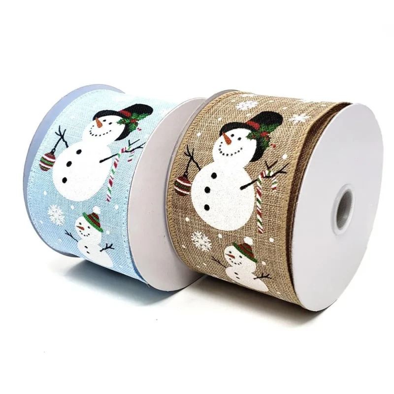 glitter snowmen linen ribbon 2 5 x 10yd for christmas