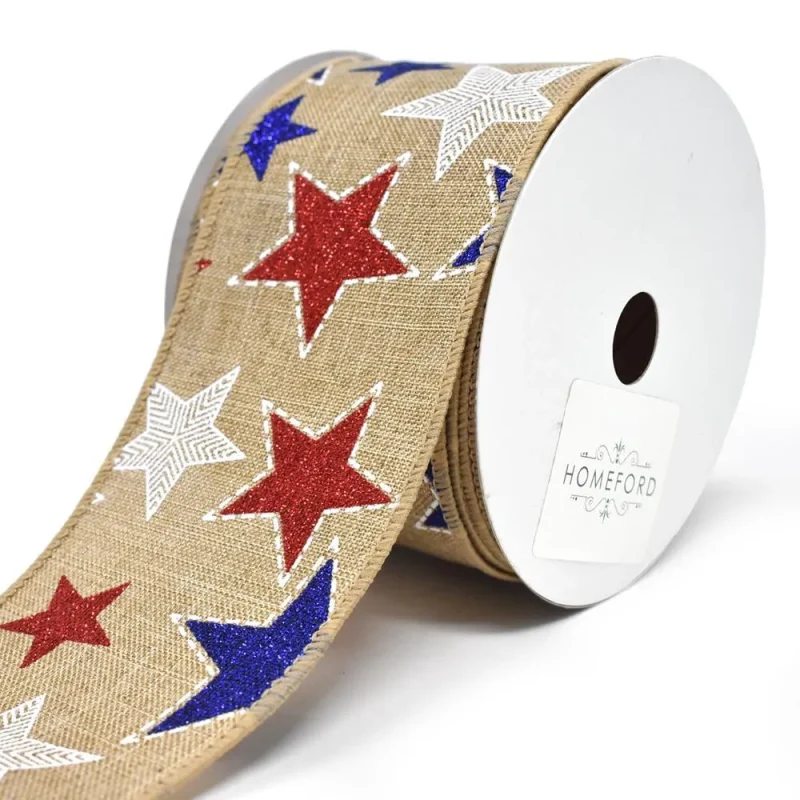 glitter star canvas wired ribbon 2 5 10yd