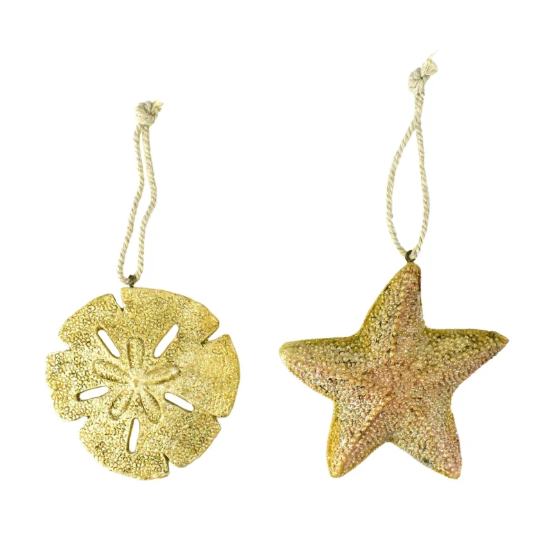 glitter starfish sand dollar ornaments 3 25 2 pack