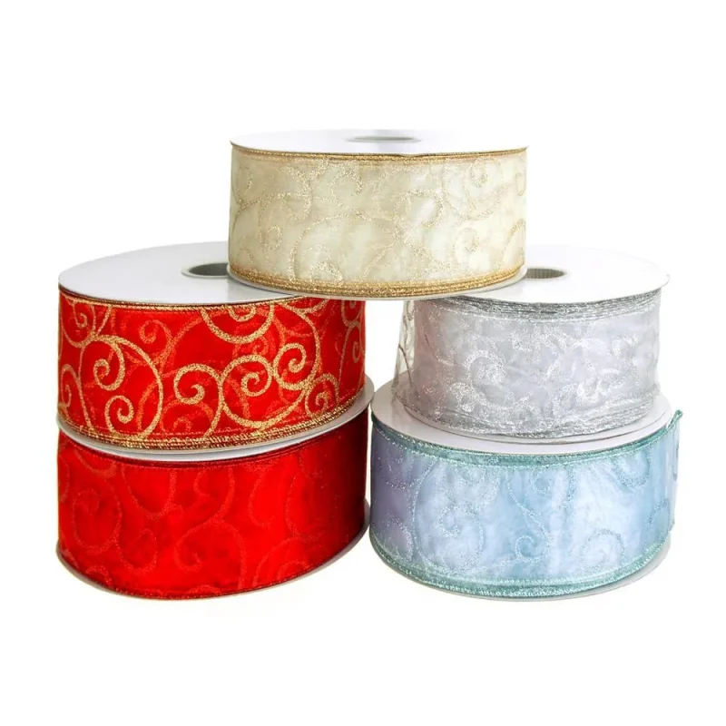 glitter swirl organza christmas ribbon 2 5 x 50 yds