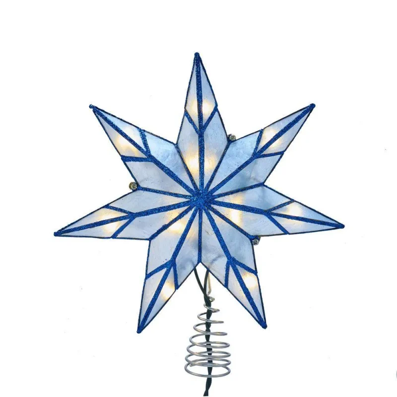 glittered blue capiz star tree topper 9 inch 7 point for christmas