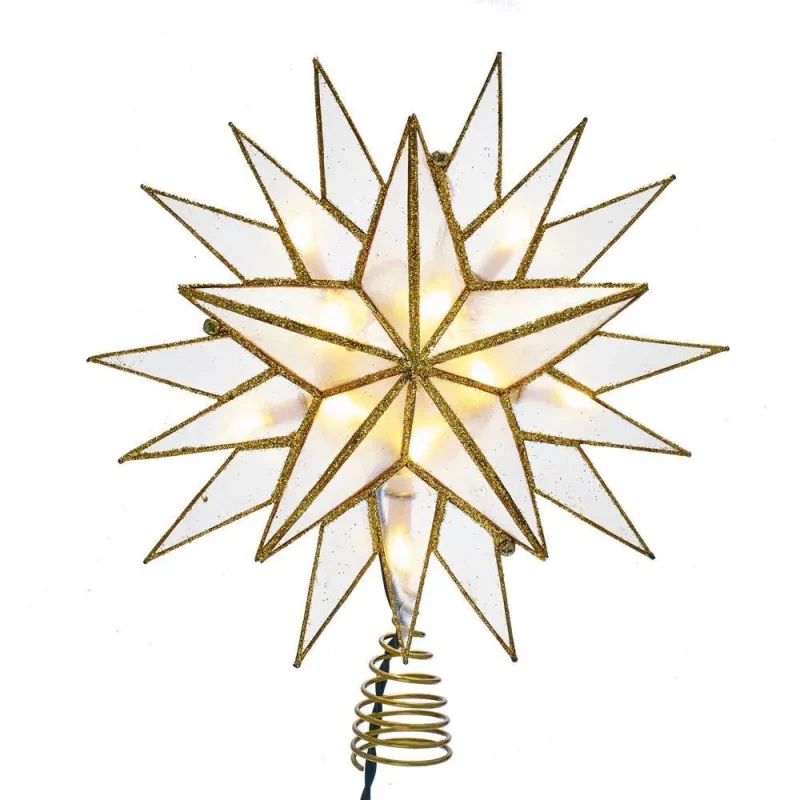 glittered capiz star tree topper warm white 8 5 inch