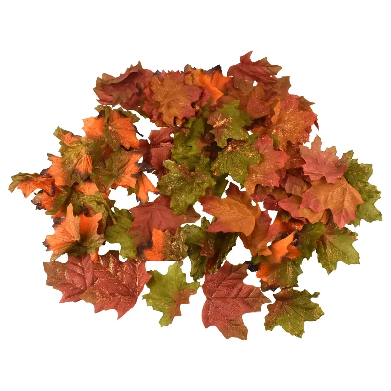 glittered maple leaves set assorted colors 4 75 inch 90 piece