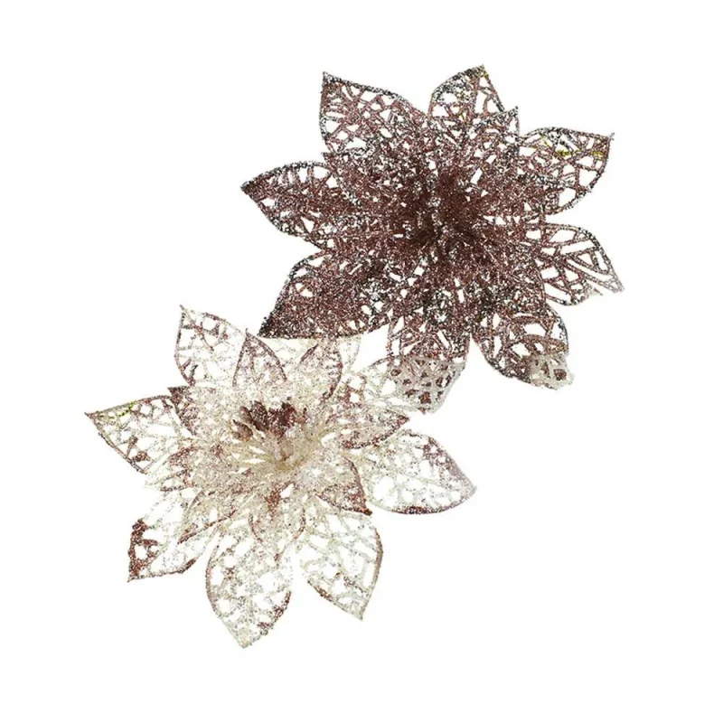 glittered mesh poinsettia ornaments 4 pack assorted colors 5 inch