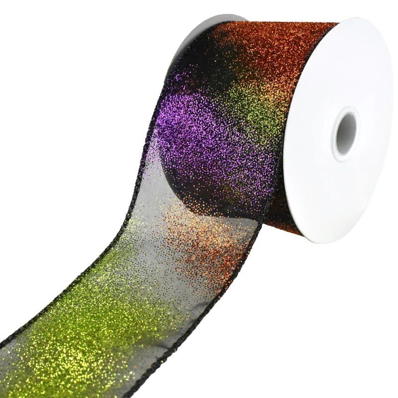 glittered ombre halloween ribbon 2 5 x 10yd purple lime orange