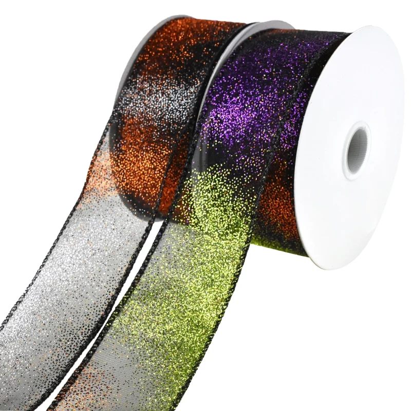 glittered ombre wired ribbon 1 5 inch x 10 yards halloween decor