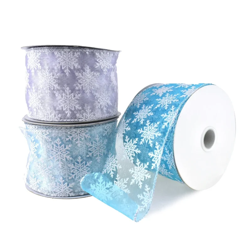 glittered snowflake sheer wired ribbon 2 5 inch x 10 yards