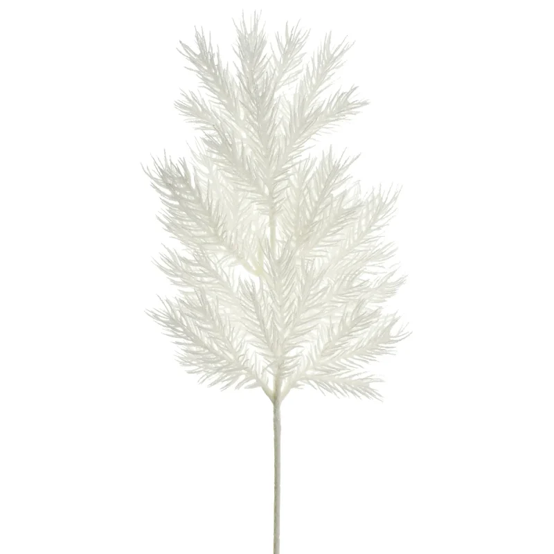 glittered white pine leaf stem 18 5 inch