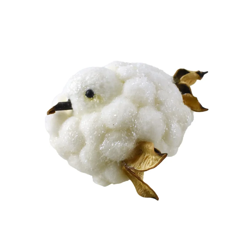 glittery cotton ball bird figurine 4 5 inch