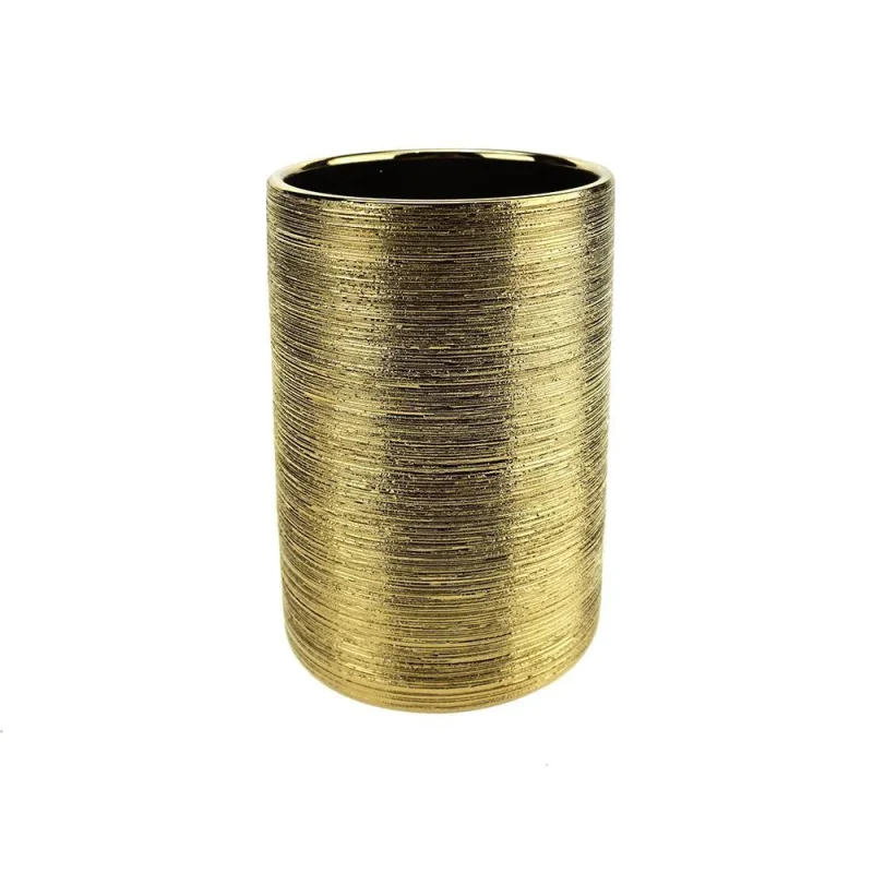 gold 6 inch scratched ceramic cylinder pot