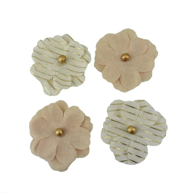 gold beaded canvas flowers 2 5 self adhesive 4 pack