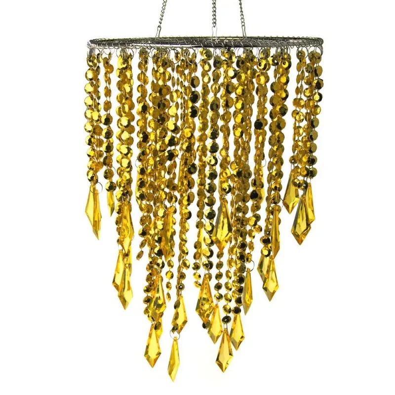 gold beaded chandelier with icicle crystals 10 5 inch