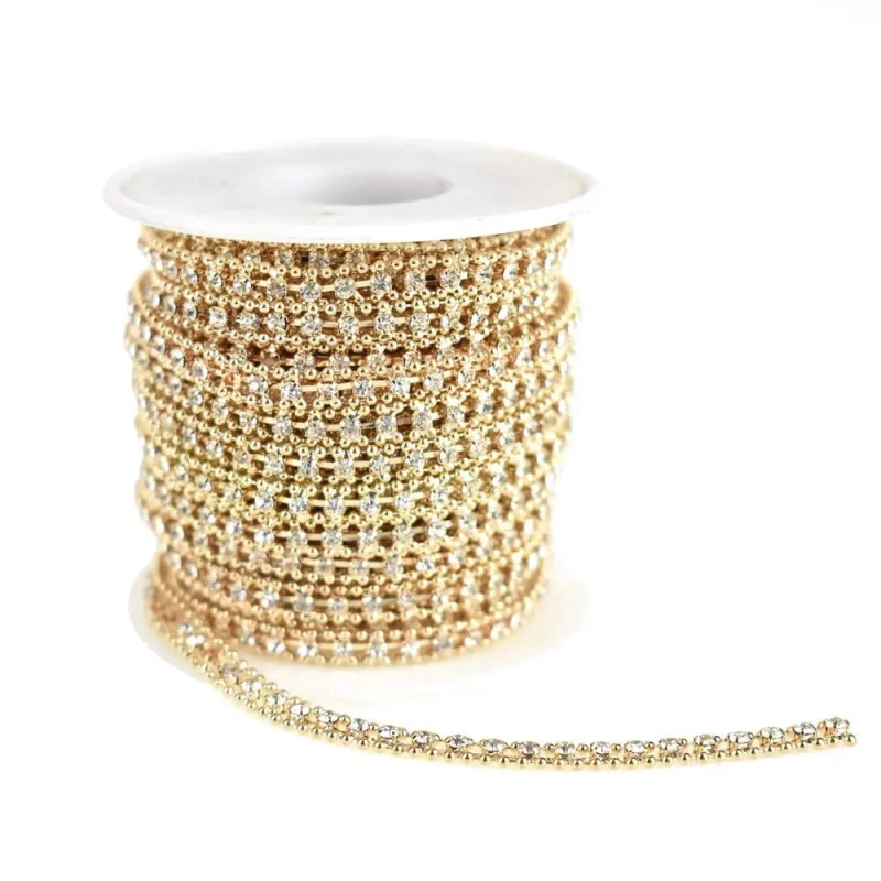 gold beaded edge rhinestone link roll 5mm x 9yd