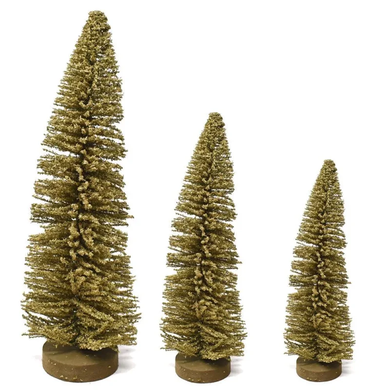 gold bottle brush christmas tree with wooden base shimmering decor