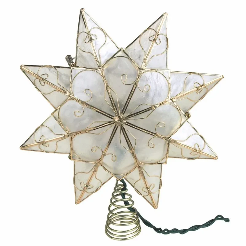 gold capiz star tree topper with warm white lights 9