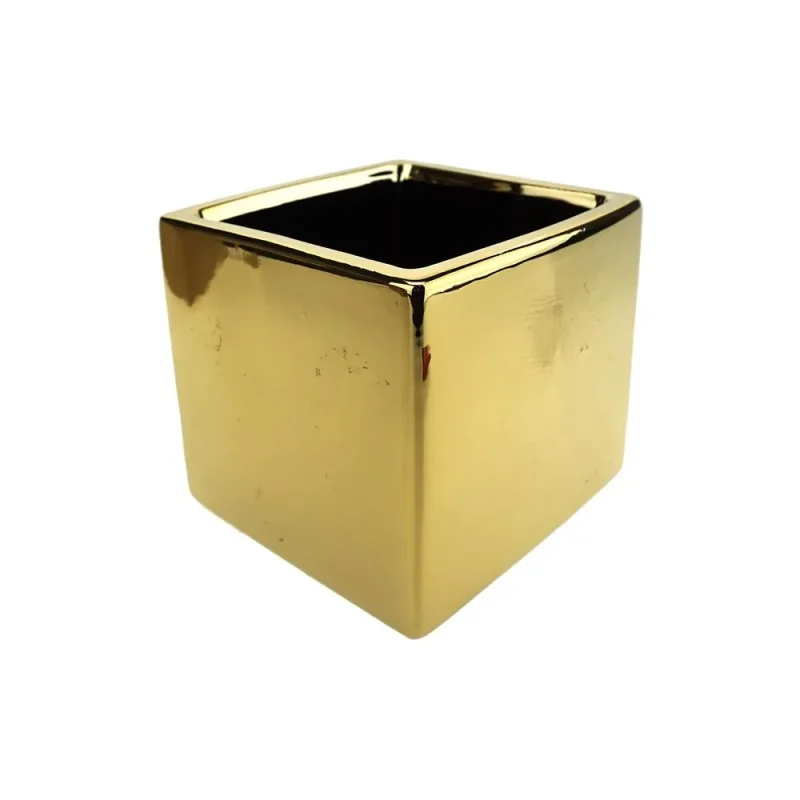 gold ceramic square vase 5 inch smooth design