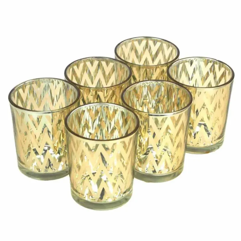 gold chevron glass votive holders 6 pack 2 5 inch