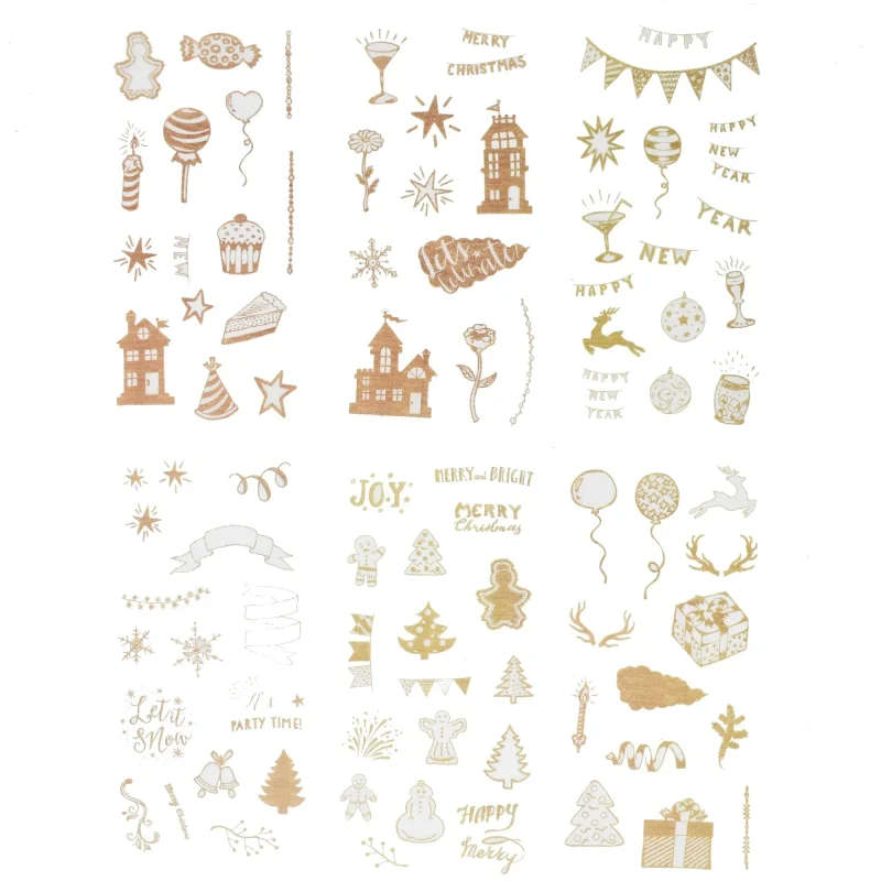 gold christmas new year stickers 6 sheet pack