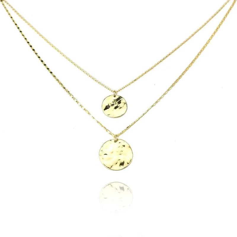 gold circle pendant layered necklace 17 5