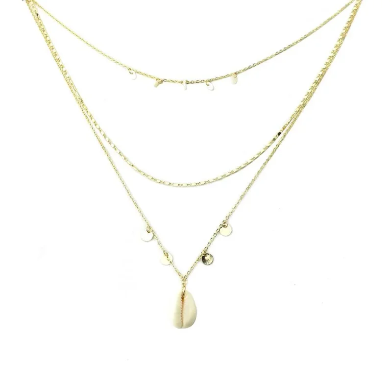 gold cowrie shell layered necklace