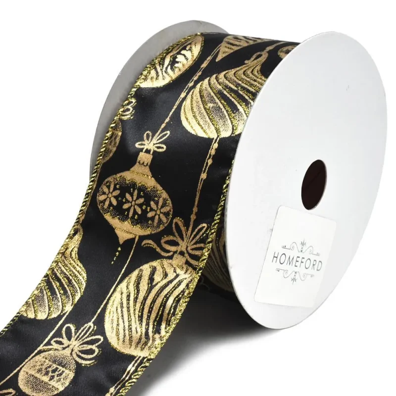 gold gilded black wired christmas ribbon 2 5 x 20yd