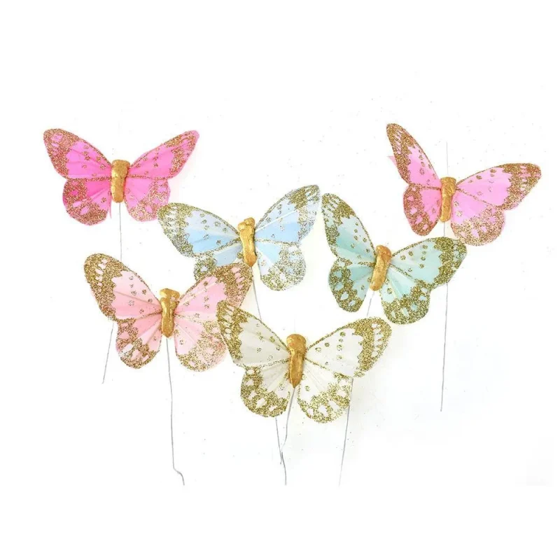 gold glitter butterfly floral decor 3 x 12 pcs