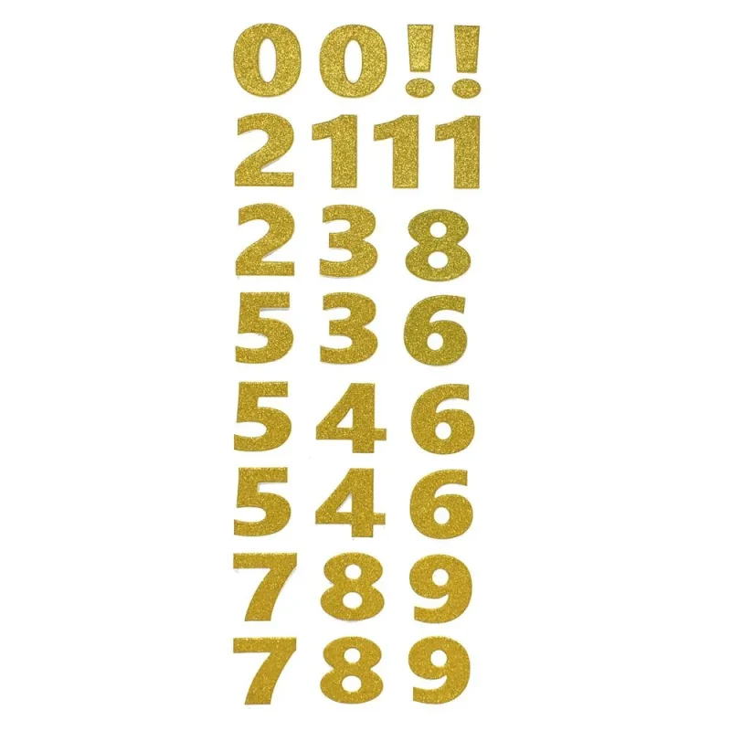 gold glitter number stickers 2 size 26 pack