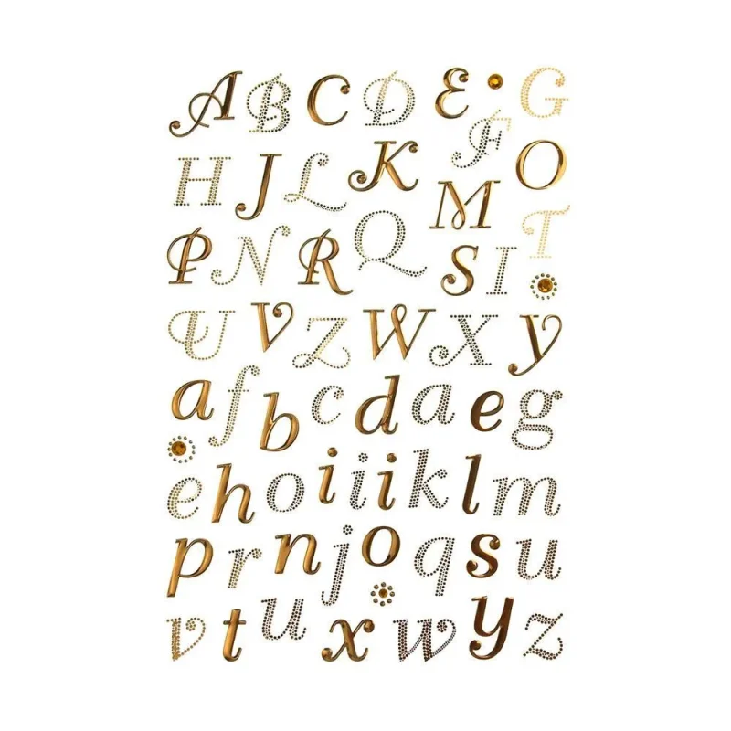 gold italic alphabet foil stickers 1 x 62 pack