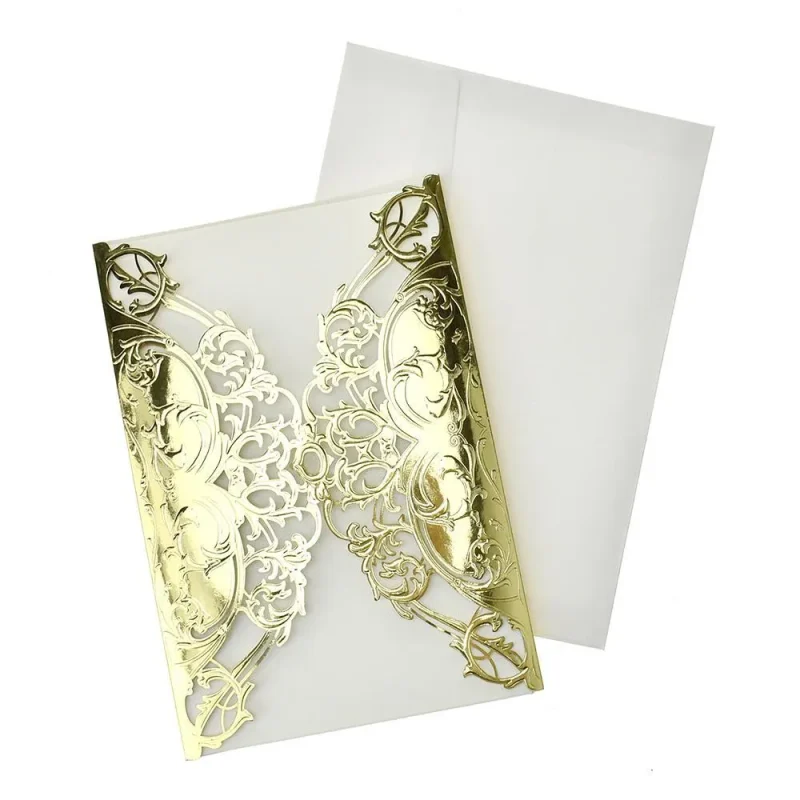 gold laser cut scroll invitations 7 1 4 8 pack