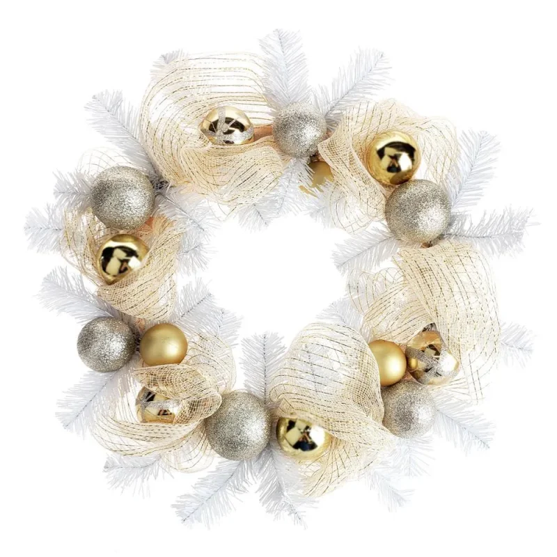 gold mesh ribbon christmas wreath white champagne 21