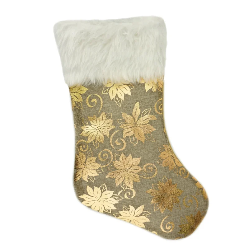 gold metallic flower burlap christmas stocking 18