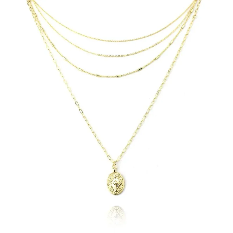 gold oval crest layered necklace 22