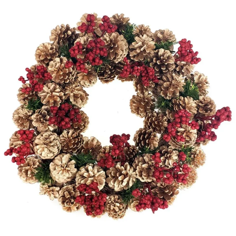 gold pine cone glitter berry twig christmas wreath 17 inch red