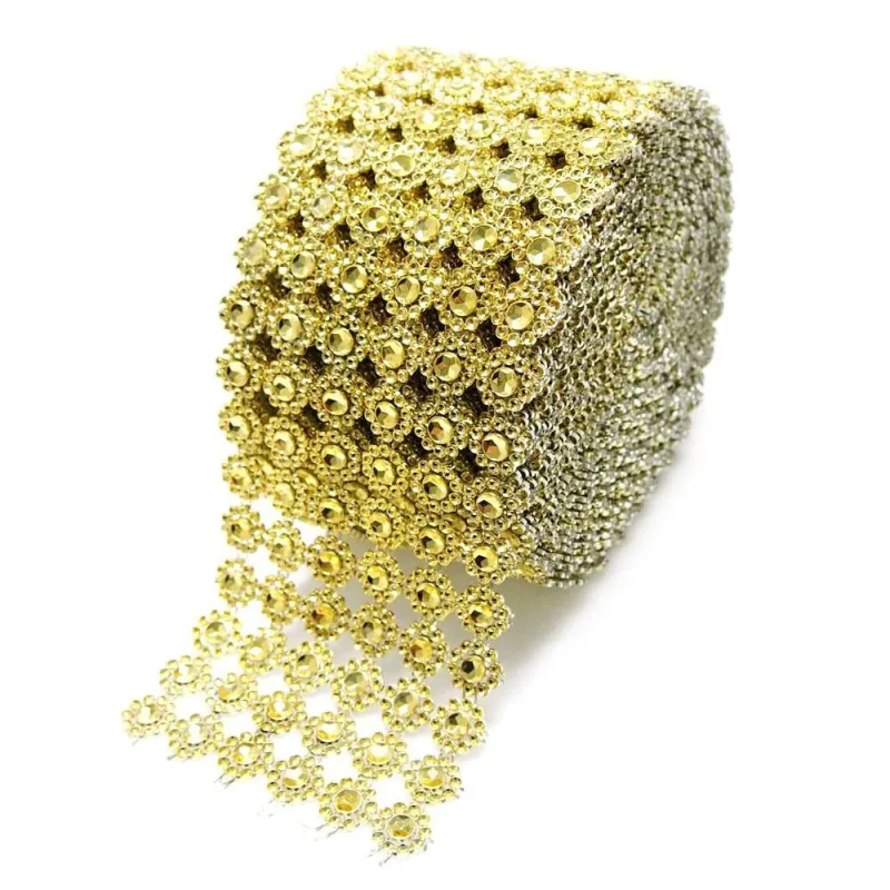 gold rhinestone diamond mesh ribbon wrap 4 x 10 yards