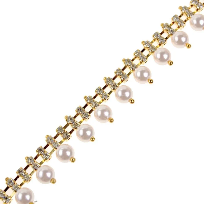 gold rhinestone pearl trim 3 4 inch wide 1 yard