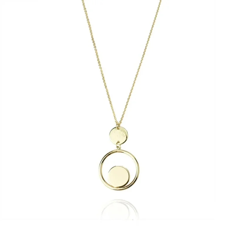 gold round disk pendant necklace 15 length